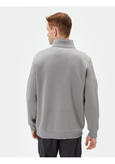 Koton Yarım Fermuarlı Sweatshirt Basic Dik Yaka Ribanalı Uzun Kollu Şardonlu Gri 4sam70002mk Gri