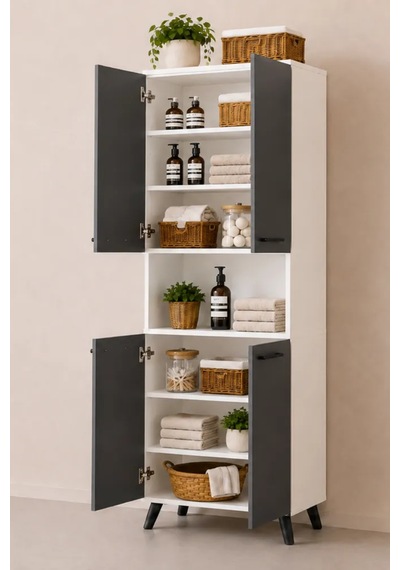 Reyo Enda Home Listra 4 Kapaklı Çok Amaçlı Dolap 170,8 Cm, Raflı, Ayaklı Depolama Dolabı Antrasit - Beyaz Reyo Enda Home Listra 4 Kapaklı Çok Amaçlı Dolap 170,8 Cm, Raflı, Ayaklı Depolama Dolabı Antrasit - Beyaz