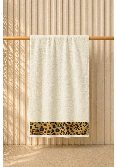 Leopar Plaj Havlusu %100 Pamuk Sertifikalı Deniz & Havuz Havlu Krem 70x140cm Ekru