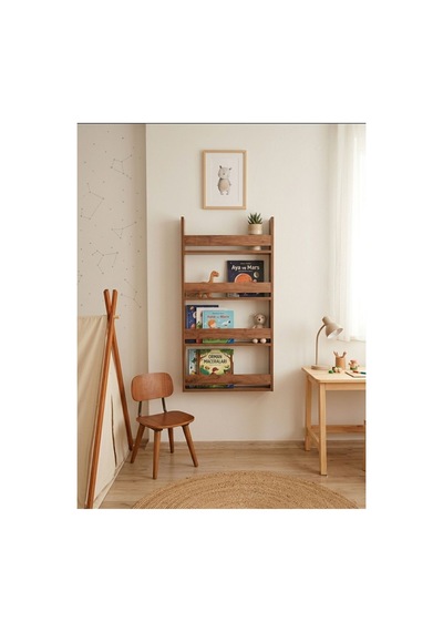 Montessori 4 Raflı Çocuk Odası Kitaplığı Çok Amaçlı Ahşap Duvar Rafı 120x60 Ceviz Ceviz Montessori 4 Raflı Çocuk Odası Kitaplığı Çok Amaçlı Ahşap Duvar Rafı 120x60 Ceviz Ceviz