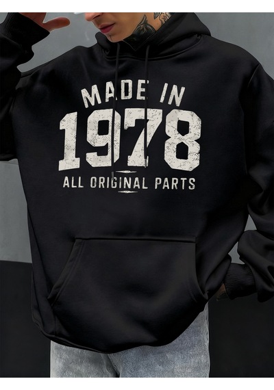 Startmore Startmore1978'de Üretilmiştir Tüm Orijinal Parçalar Baskılı Erkek Günlük Moda Kapüşonlular Büyük Beden Siyah