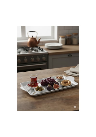 Melamin Mermer Desenli Mini Servis Tepsisi - 20x14 Cm - Kahve & Çay Sunum Tabağı Çok Renkli