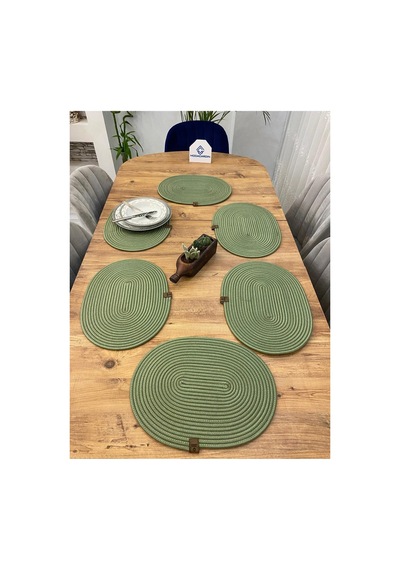 Jüt Hasır Amerikan Servis Oval Supla 6 Lı Yeşil Yeşil