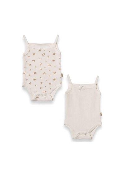 Babycosy Organic Wear Bebek 2li Askılı Zıbın Body %100 Organik Pamuk - Bebek Ve Yenidoğan Serisi - Csym31123 Ekru