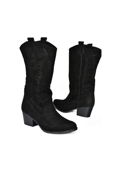 Fox Shoes R973934002 Siyah Süet Alçak Topuklu Kadın Çizme Siyah