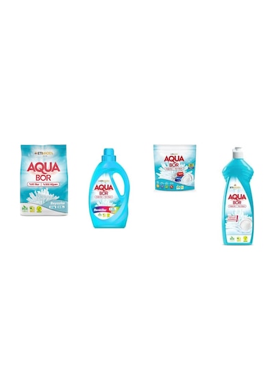 Aquabor Doğal Mineralli 4 Kg Beyaz + Sıvı Renkliler + Tablet + Elde Bulaşık 4 Lü Set