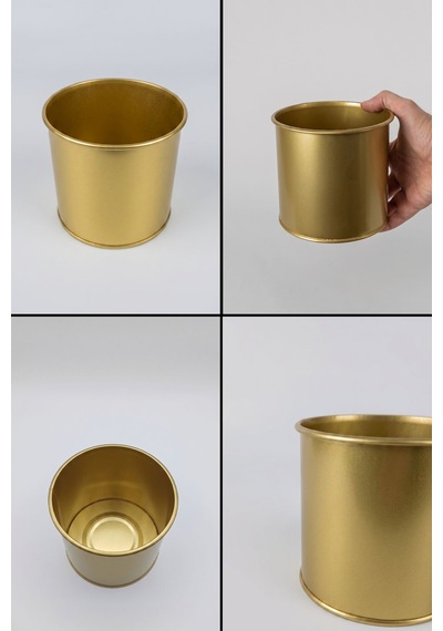 Orkide Saksısı Metal 1.6 Litre - Silindir Dekoratif Mini Saksılık Ve Çiçeklik Altın