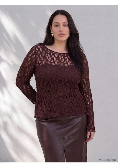 Lcw Curve Mürdüm Büyük Beden Dantelli Bluz