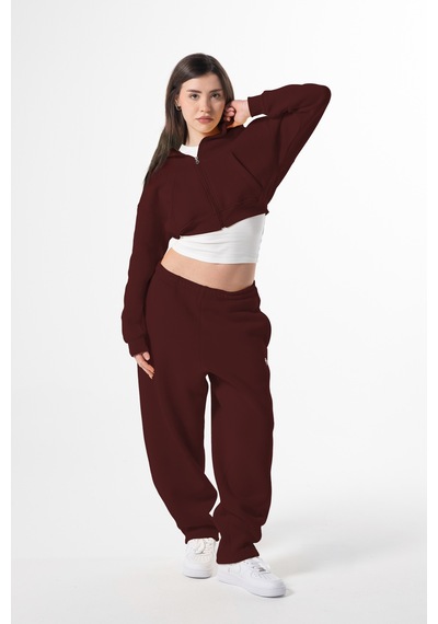 Flaw Nakışlı Zip Crop-28839 Bordo