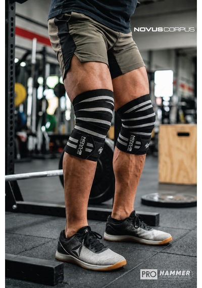 Fitness Diz Bandajı Knee Wraps Ağırlık Crossfit Dizliği Sarmalı Dizlik Cırt Bantlı - 2 Adet - Siyah/gri Desen