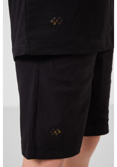 Siyah Pamuklu Oversize Fit Dokuma Hafif Esnek Chino Erkek Çocuk Şort Takım - 11277 Siyah