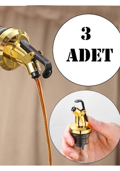 3 Adet Gold Yağlık Tıpası Damlatmaz Yağlık Yağdanlık Tıpası Kapaklı Şişe Ucu Servis Aparatı Altın