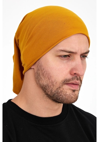 Butikgiz Erkek 4 Fonksiyonlu Koruyucu Pamuklu, Esnek, Terletmez, Bandana, Boyunluk, Maske - Tek Ebat / Koyu Hardal Koyu Hardal