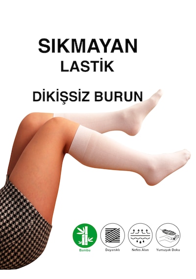 3 Çift Teni Göstermeyen Yumuşak Dikişsiz Dizaltı Uzun Bambu Kadın Premium Çorap 36 - 42 Beden