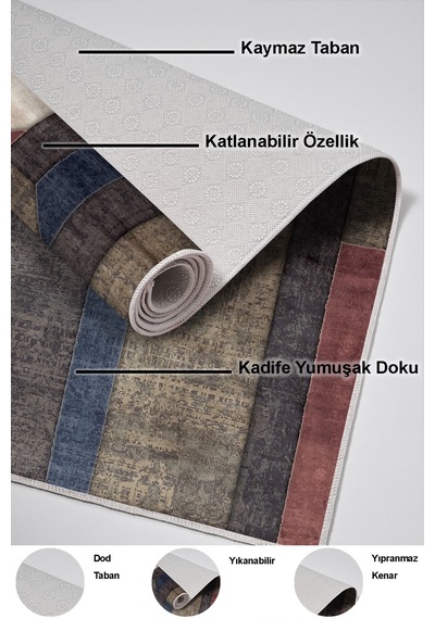 Dekoreko Kaymaz Taban Djt Mutfak Halısı Trend Modern S6505 Renkli