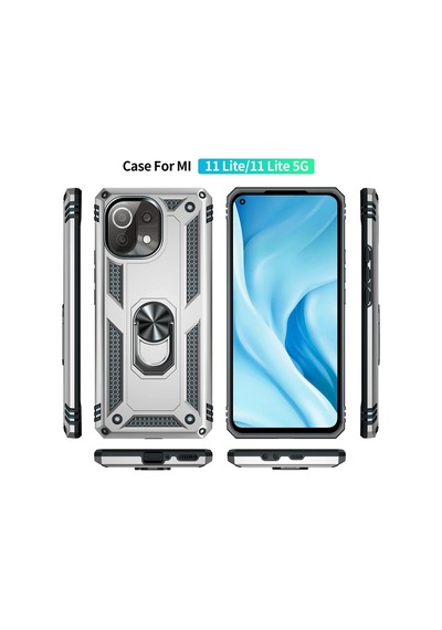 Cosmotex Newface Xiaomi Mi 11 Lite Kılıf Sofya Yüzüklü Silikon Kapak - Gümüş
