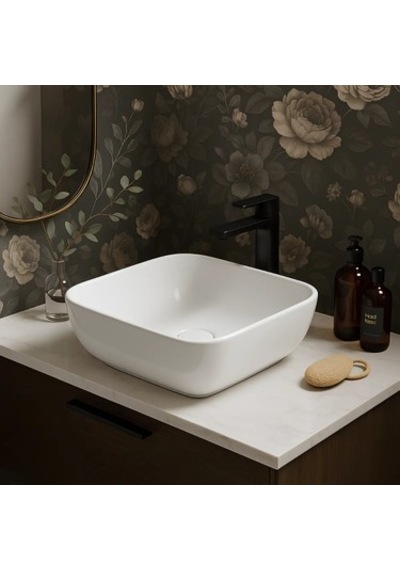 Kare Çanak Lavabo Bataryası 40x40 Cm, Deliksiz Tasarım 508 Yeşil