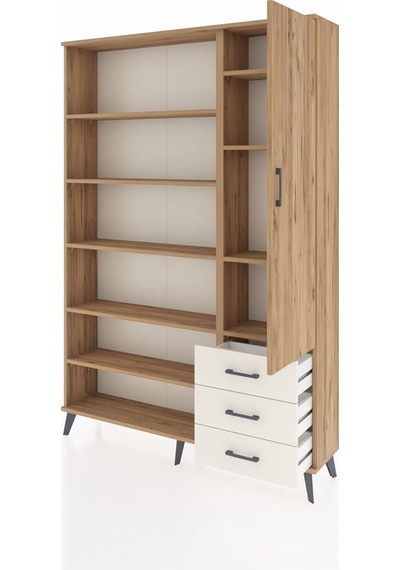 Arges Dolap 9 Raflı 3 Çekmeceli Tek Kapaklı 132x30x195 Çam-çam/aytaşı Atlas Çam/aytası