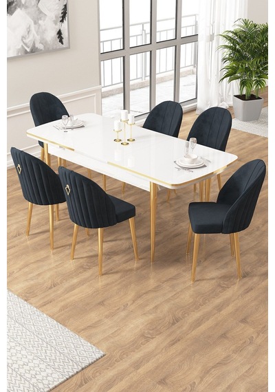 Canisa Edaf Serisi 80x132 Açılabilir Beyaz Mutfak Masa Takımı 6 Antrasit Sandalye Gold Detay Masa Beyaz Sandalye Antrasit Ayak Gold Canisa Edaf Serisi 80x132 Açılabilir Beyaz Mutfak Masa Takımı 6 Antrasit Sandalye Gold Detay Masa Beyaz Sandalye Antrasit Ayak Gold