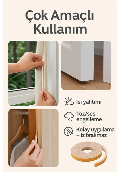 5 Adet X 5 Mt 25 Metre Yapışkanlı Pencere Bandı Soğuk Ve Toz Geçirmez İzolasyon Isı Yalıtım Süngeri 25 M