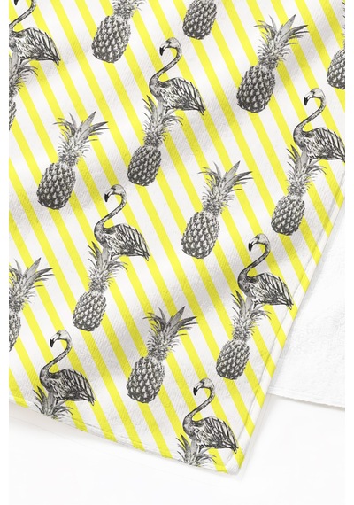 Flamingo Ananas Tropikal Çizgili Plaj Havlusu - Sarı Beyaz Modern Marine Hızlı Kuruyan Havlu Örtü Bulut Esinti