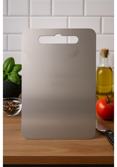 Paslanmaz Çelik Kesme Tahtası 34 X 24 Cm Hijyenik Ve Dayanıklı Kesim Yüzeyi Gri