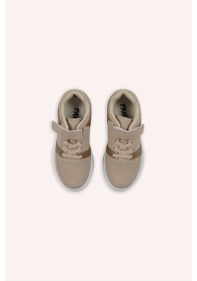 Panço Kız Çocuk Renk Bloklu Cırt Cırtlı Bej Sneaker Krem