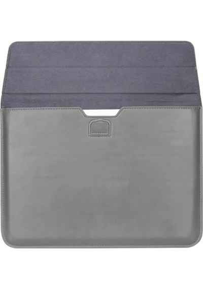 Apple Uyumlu MacBook Air M2 15 Inç 2023 M2 Çip A2941 Deri Mıknatıslı Çanta Stantlı Şık Tasarım Koyu Gri