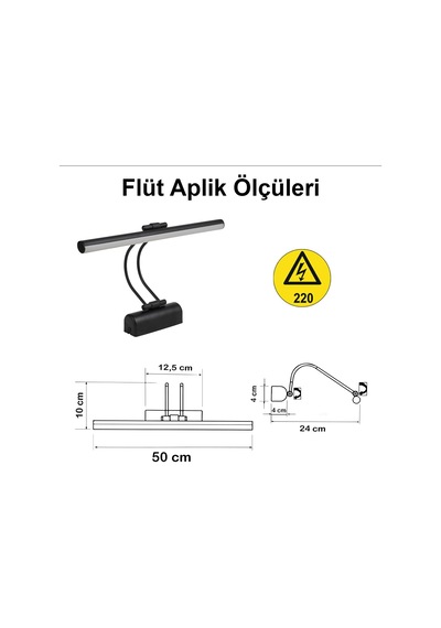 Flüt Led Aplik Elektrikli 3200k Gün Işığı 50 Cm Banyo Tablo Ve Çalışma Masası Duvar Aydınlatma