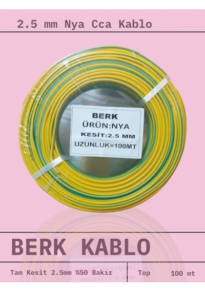 2.5 Mm Sarıyeşil Cca Nya Kablo 100 Metre Tam Kesit Tesisat Kablosu