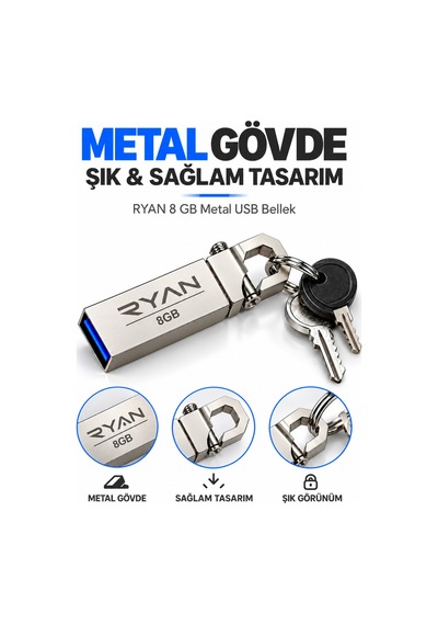 8 Gb Usb Flash Bellek Usb 2.0 Metal Anahtarlıklı Data Traveler