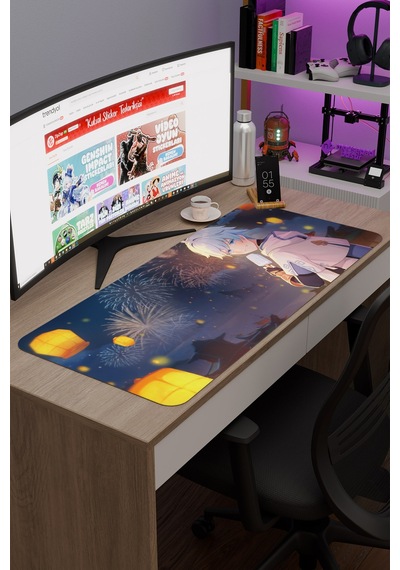 Chongyun Genshin Impact Anime Gacha V4 - 90x40 Xxl Gaming Mouse Pad Fare Altlığı