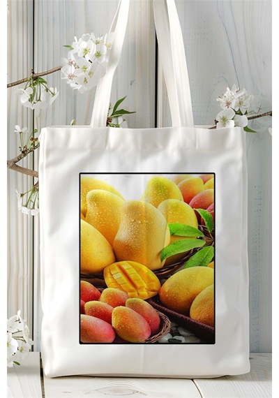 Art Hediye Mango Baskılı Bez Çanta Omuz Çantası Kişiye Özel Desen 1 Çok Renkli