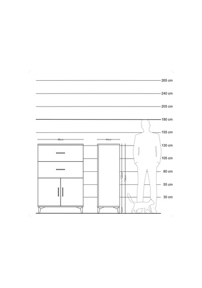 Hyperion Dolap Tek Raflı 2 Çekmeceli 2 Kapaklı 88x44x134 Çam-... Çam