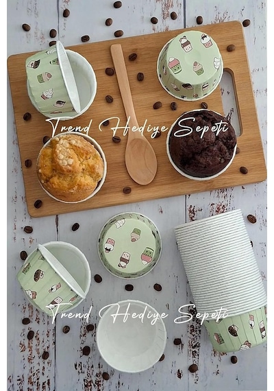 Cupcake Muffin Kalıbı Büyük Boy Xl Mint Yeşili Dondurma Desenli Jumbo Kek Kapsülü 50'li Diğer