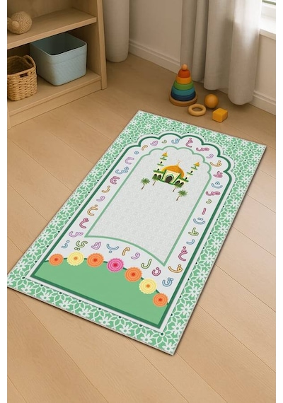 Su Yeşili Harfli Unisex Çocuk Seccadesi Cs27n11