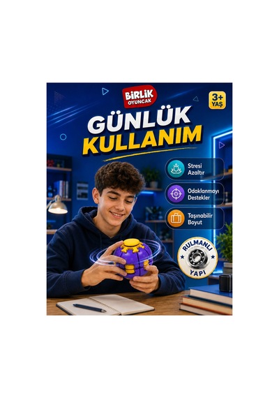Stres Topu Press & Spin Basınca Dönen Fidget Spinner Oyuncak 3+ Yaş