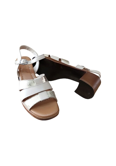 Castle Black 45204 Kadın Hakiki Deri Kalın Kısa Topuklu Comfort Sandalet Bej Siyah