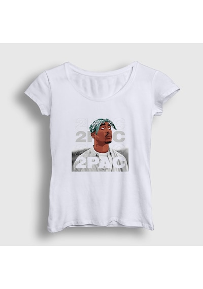 Presmono Kadın 2pac Tupac Shakur T-shirt Beyaz