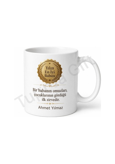 Yılın En İyi Babası Ödülü Temalı Kupa Bardak Babalar Günü Hediyesi Beyaz / Çok Renkli