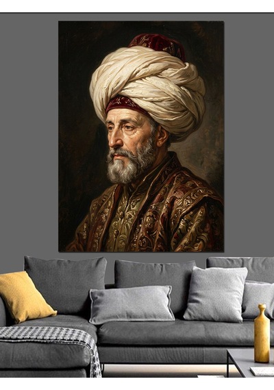 Sarıklı Ve Vakur Osmanlı Sultanı Dekoratif Kanvas - Mdf Ahşap Tablo