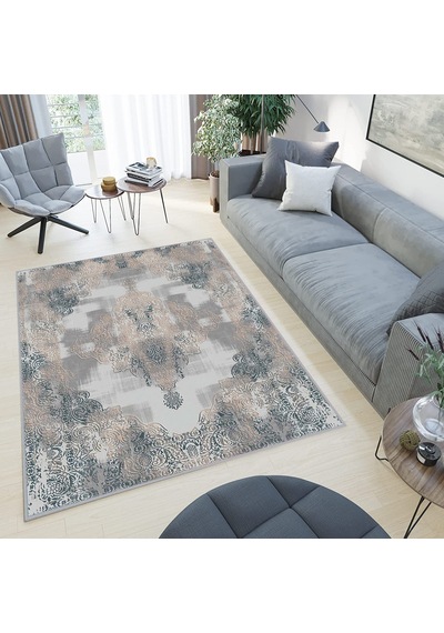 Rovigo Home Dijital Baskı Yıkanabilir Kaymaz Taban Salon Halısı Rvg0518 Gri