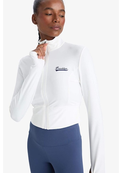 Defacto Defactofit Slim Fit Dar Kesim Dik Yaka Baskılı Fermuarlı Hırka E7717ax25auwt34 Beyaz
