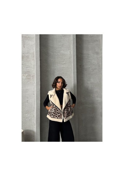 Verymoda Peluş Yelek Vmf1828 Leopar D1