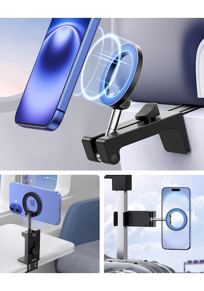 Ugreen Magsafe Uçak Telefon Tutucu, Magsafe Uyumlu, 360 Dönebilen, Eller Serbest Seyahat Telefon Standı, 45377 Siyah