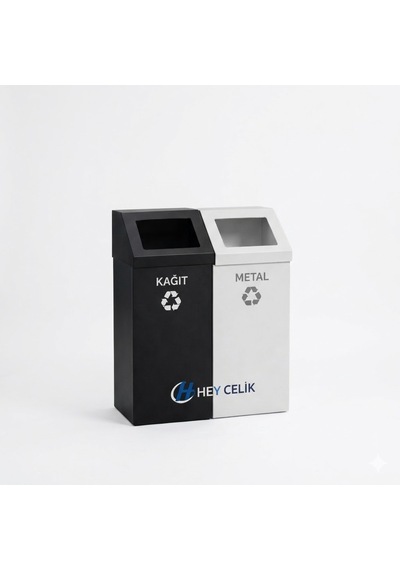 2 Li Sıfır Atık Geri Dönüşüm Kutusu Sak-142 Metal Atık Ayrıştırma Sistemi Hey Çelik