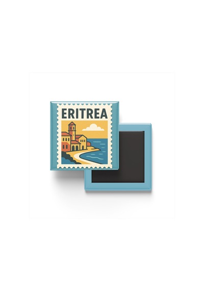 9x9 Cm Buzdolap Magnetleri - Eritre Bayrağı Ve Posta Pulu Tema - 2'li Set Magneti