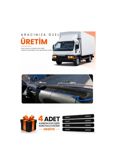 Mıtsubıshı Canter Fe639 1996-2005 Uyumlu Torpido Koruma Örtüsü Oto Kılıfı - Siyah Mavi