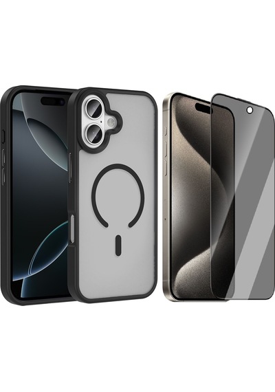 Vendas Apple Uyumlu iPhone 17 Kılıf M-safe Şarj Özellikli Mat Arka Yüzey Zore Sio Kapak + Hayalet Ekran Koruyucu Siyah