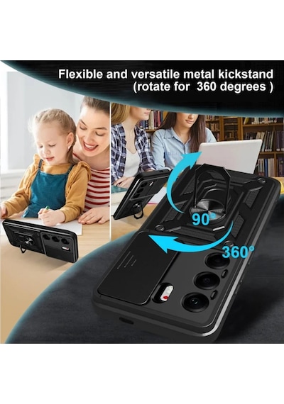 Tecno Camon 40 Pro 5G Uyumlu Tank Kılıf Yüzüklü Standlı Zırhlı Outdoor Kapak - Siyah